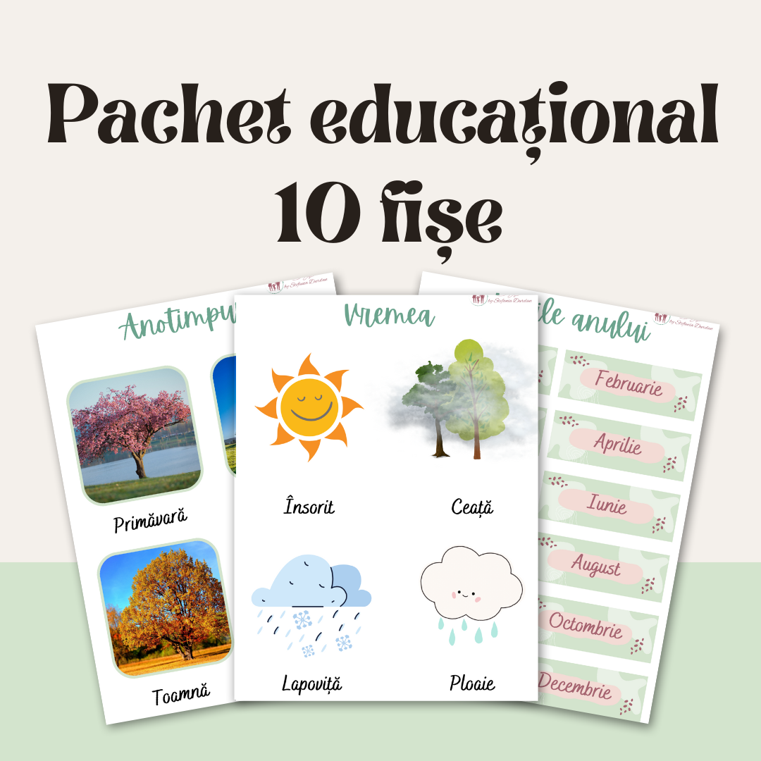 Pachet educațional - 10 fișe lucru - noțiuni timp, vreme, anotimpuri, luni, zile, forme 3 Pachet educațional - 10 fișe lucru - noțiuni timp, vreme, anotimpuri, luni, zile, forme