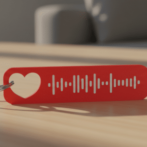 Breloc personalizat cupluri "Piesa noastra", Cadou cuplu Ziua Indragostitilor, rosu cu inima, melodie cod Spotify, Ed Sheeran Perfect, printat 3D - 10 x 2.5 x 0.2 cm