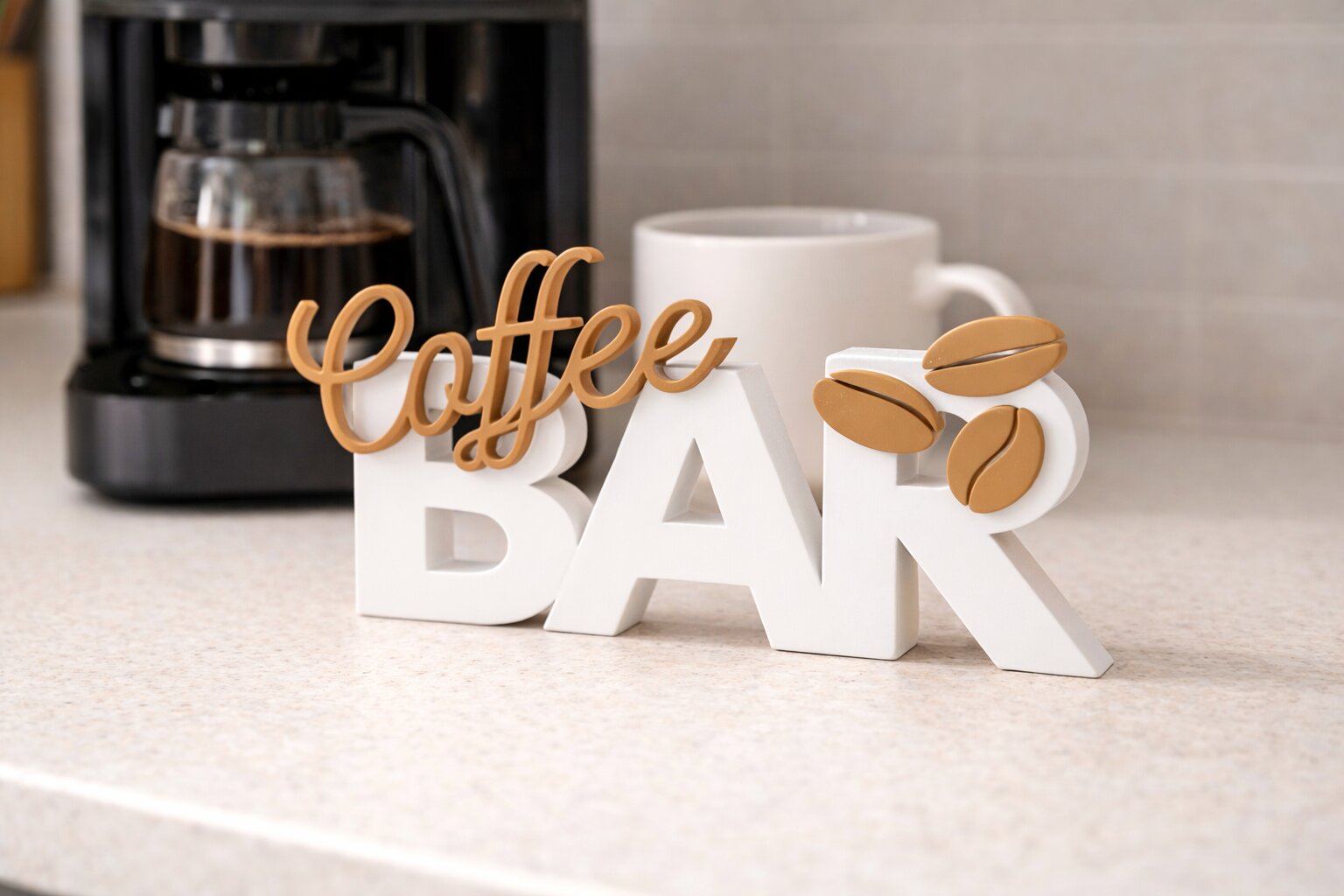 Statueta decorativa pentru bucatarie Coffee corner, text "Coffee BAR" cu boabe de cafea 3 Statueta decorativa pentru bucatarie Coffee corner, text "Coffee BAR" cu boabe de cafea