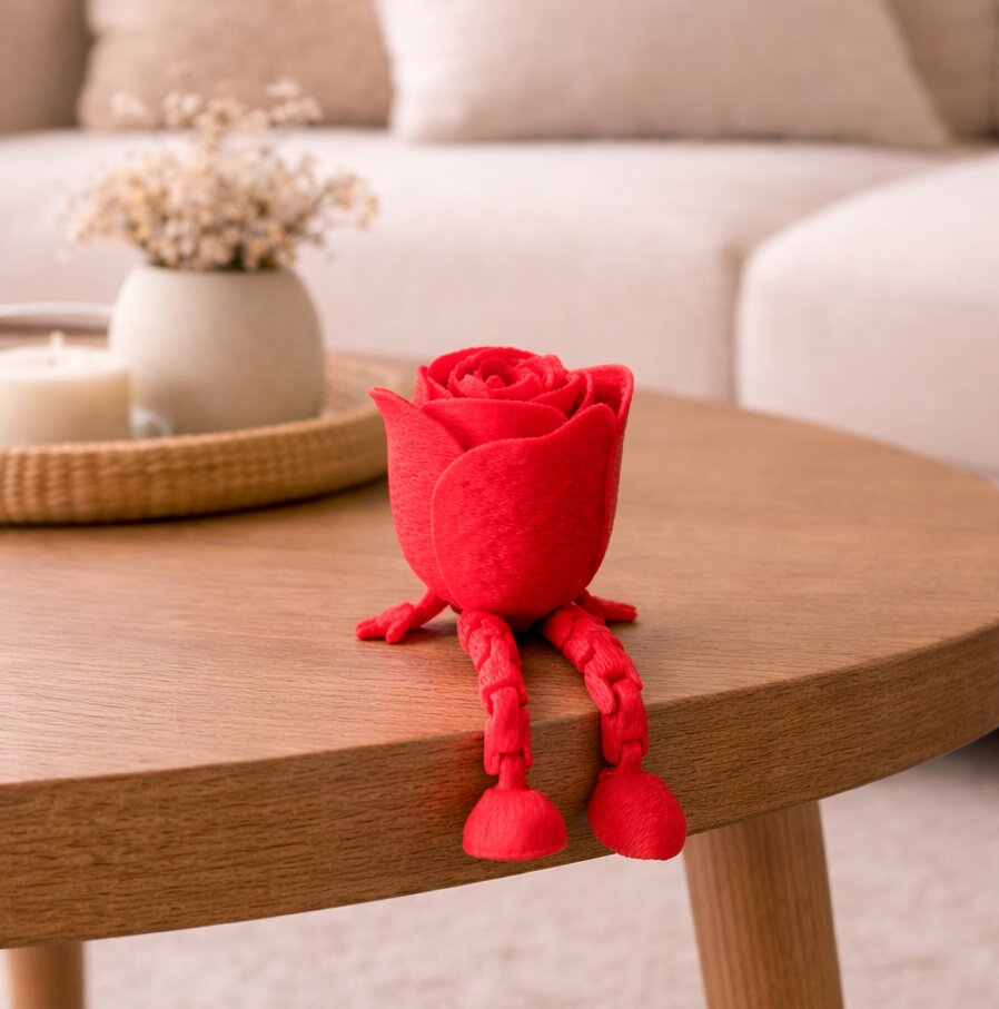 Cadou trandafir personalizat cu picioare flexibile, roșu fuzzy 3 Cadou trandafir personalizat cu picioare flexibile, roșu fuzzy